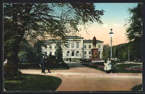 AK Kiel, Universität, Schlossgarten mit Kaiser Wilhelm-Denkmal