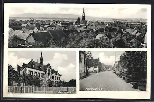 AK Köndringen, Ortsansicht, Schulhaus, Hauptstrasse