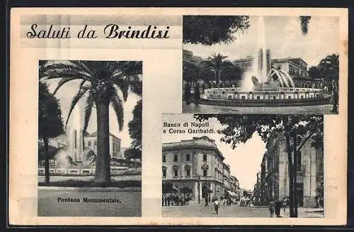 AK Brindisi, Fontana Monumentale, Banco di Napoli e Corso Garibaldi
