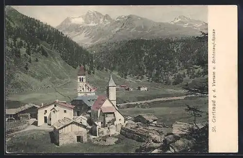 AK St. Gertraud, Kirchpartie g. d. Vertain und Schöntauf-Spitze