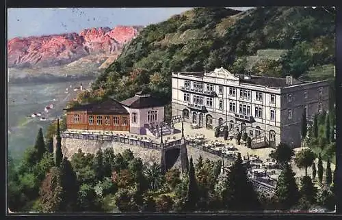 AK Gries bei Bozen, Hotel-Pension Germania, Erzherzog Heinrich-Promenade gegen Gandkofel