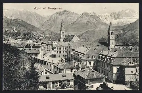 AK Bozen, Stadtansicht mit Rosengarten