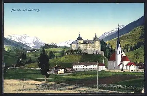 AK Mareith bei Sterzing, Blick auf das Schloss und die Kirche