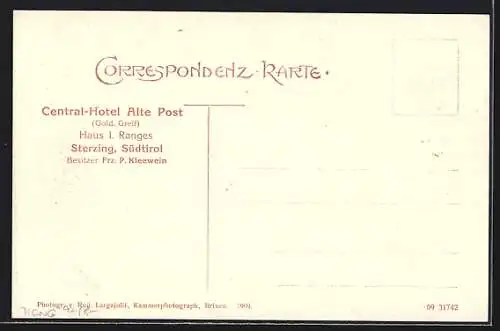 AK Sterzing, Central-Hotel Alte Post, Historischer, sehenswerter Hausgang mit der Trinkstube im Keller