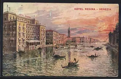 AK Venezia, Hotel Regina, Abendstimmung auf dem Kanal