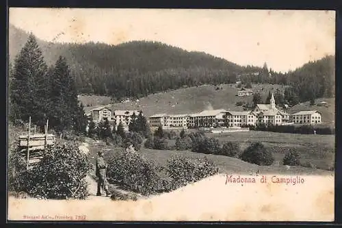 AK Madonna di Campiglio, Ortsansicht aus der Vogelschau