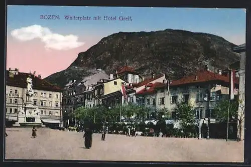 AK Bozen, Walterplatz mit Hotel Greif