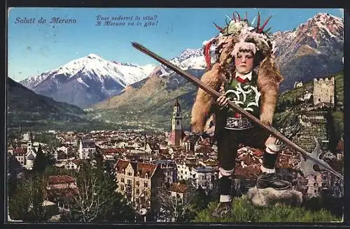 AK Merano, Panorama, Junge mit Tracht