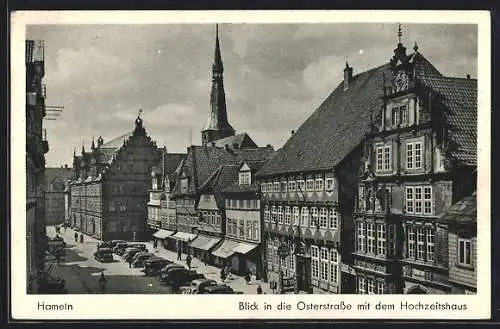 AK Hameln, Osterstrasse mit Hochzeitshaus aus der Vogelschau