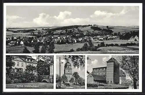 AK Wollershausen /Harz, Schloss / Mädchenheim, Mühle, Gesamtansicht