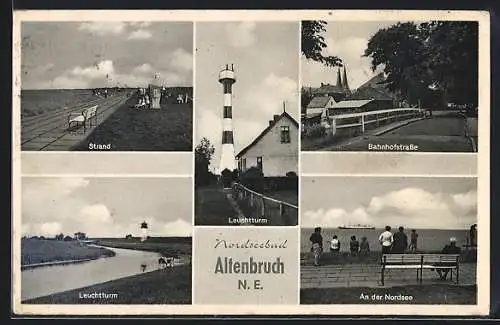 AK Altenbruch /N. E., Strand, Bahnhofstrasse, Leuchtturm, Nordseeküste