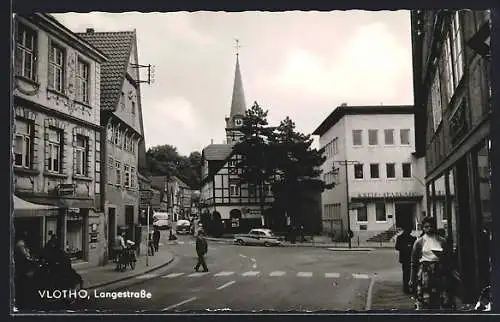 AK Vlotho, Langstrasse mit Kreis-Sparkasse und Geschäften