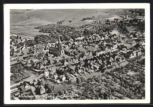 AK Buxtehude, Fliegeraufnahme, Teilansicht mit Kirche