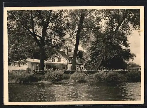 AK Berlin-Spandau, Pichelswerder, Uferpartie mit Gaststätte Siemenswerder
