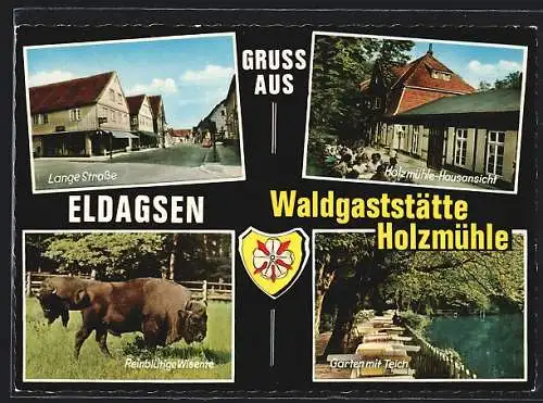 AK Eldagsen / Saupark, Waldgaststätte Holzmühle, Wisente, Lange Strasse