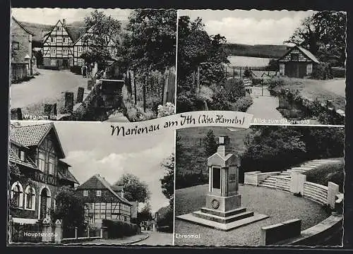 AK Marienau am Ith, Hauptstrasse, Ehrenmal, Blick zum Osterwald