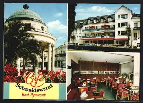 AK Bad Pyrmont, Konditorei-Café Schneidewind mit Innenansicht