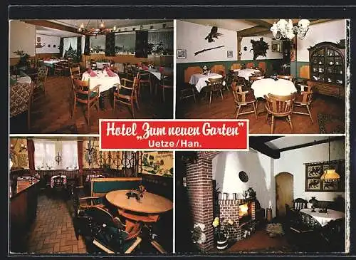 AK Uetze /Hann., Das Hotel Zum neuen Garten, Innenansichten, aus Leporello