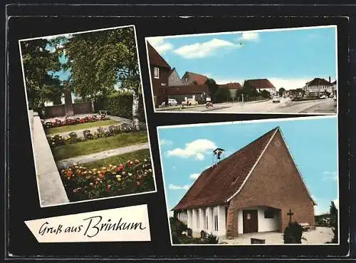 AK Brinkum b. Bremen, Kirche mit kleinem Friedhof, Ortspartie