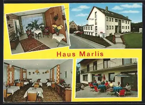 AK Bad Bevensen /Ilmenautal, Die Pension Haus Marlis von F. u. M. Buhlmann, mit Innenansichten und Terrasse