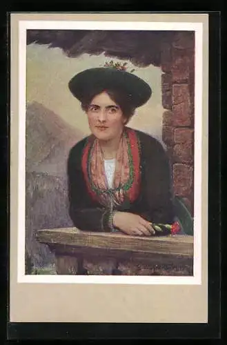 Künstler-AK sign. G. Waltenberger: Berchtesgadenerin in bayerischer Tracht