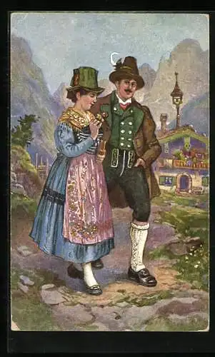 AK Jachenau, Paar in bayerischen Trachten