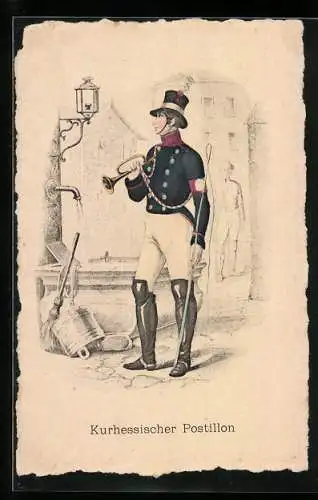 AK Kurhessischer Postillon in Uniform, Deutscher Post-Almanach 1842 /53