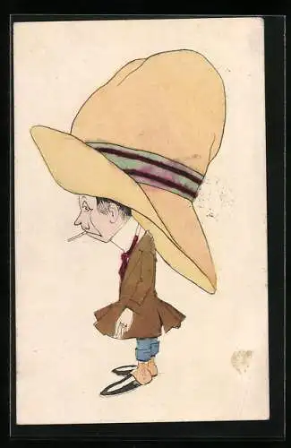 Künstler-AK Männlein mit grossem Hut
