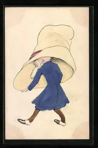 Künstler-AK Älterer Mann mit grossem Hut