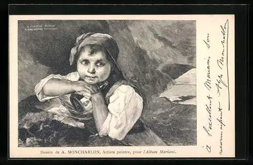 Künstler-AK Kind mit Mariani-Wein, Reklame