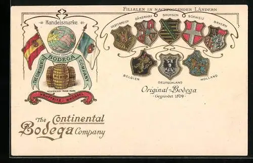 Lithographie The Continental Bodega Company, Filialen in nachfolgenden Ländern...