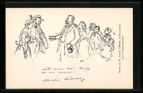 Künstler-AK Mann bietet Mariani-Wein an, Reklame