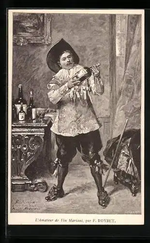 Künstler-AK Mann mit einer Flasche Mariani-Wein, Reklame