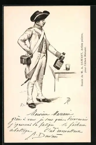 AK Reklame für Wein Mariani, Soldat in Uniform