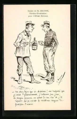 Künstler-AK Soldaten mit Mariani-Wein, Reklame
