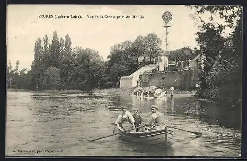 AK Izeures, Indre-et-Loire, Vue de la Creuse prise du Moulin, Bootsausflug