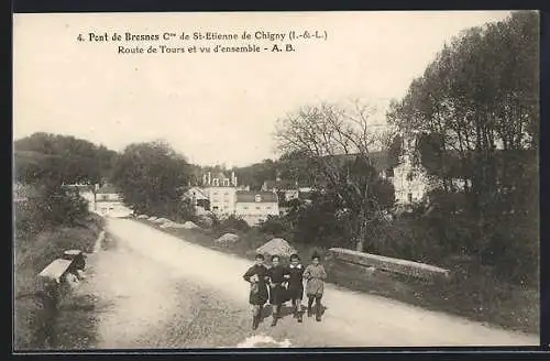 AK Saint-Étienne-de-Chigny, Pont de Bresnes, Route de Tours et vu d`ensemble