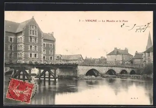 AK Veigné /I.-et-L., Le Moulin et le Pont