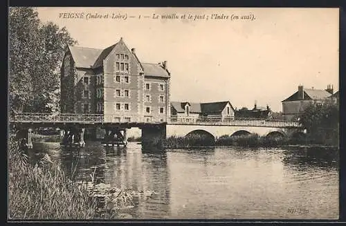 AK Veigne /I.-et-L., Le moulin et le pont