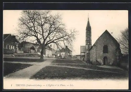 AK Truyes /I.-et-L., L`Église et la Place