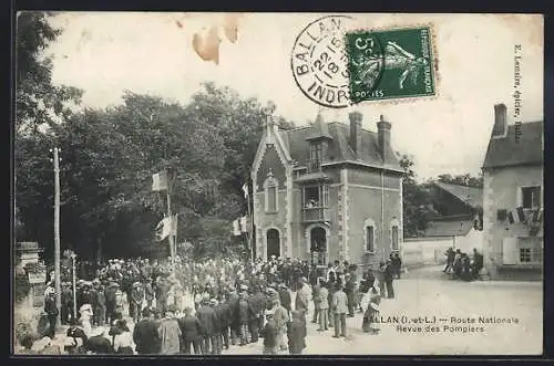 AK Ballan /I.-et-L., Route Nationale, Revue des Pompiers