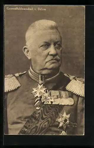 AK Generalfeldmarschall v. Bülow mit Orden an seiner Uniform