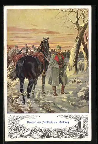 AK Heerführer General der Artillerie von Gallwitz mit Pferd im Schnee