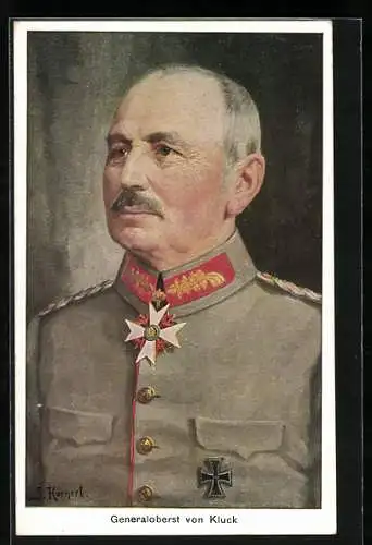 Künstler-AK Portrait Generaloberst von Kluck in Uniform mit Orden und EK I