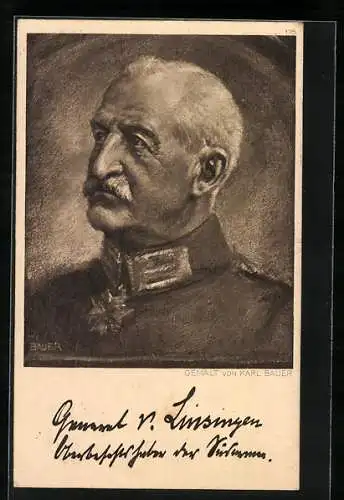 Künstler-AK Portrait General der Infanterie von Linsingen in Uniform mit Orden Pour le Merite