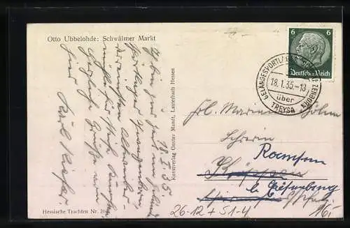 Künstler-AK Otto Ubbelohde: Bürger in hessischer Tracht auf dem Schwälmer Markt