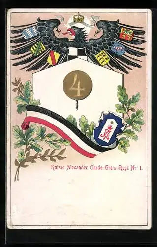 Präge-AK Kaiser Alexander Garde-Gren.-Regt. Nr. 1, Schulterklappe, Wappen