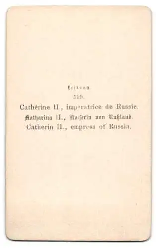 Fotografie unbekannter Fotograf und Ort, Portrait Zarin Katharina II. von Russland, nach Vigilius Eriksen