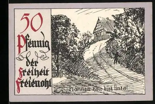 Notgeld Freienohl, 50 Pfennig, der Freiheit Freienohl, Hannes holt die Links!