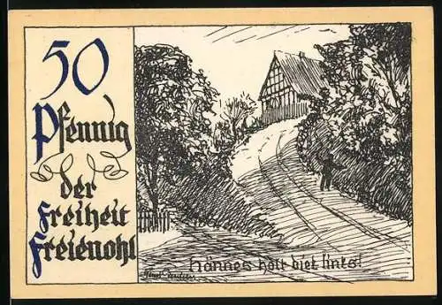 Notgeld Freienohl, 50 Pfennig, Freiheit Freienohl, Landschaft mit Bauernhaus, 02955